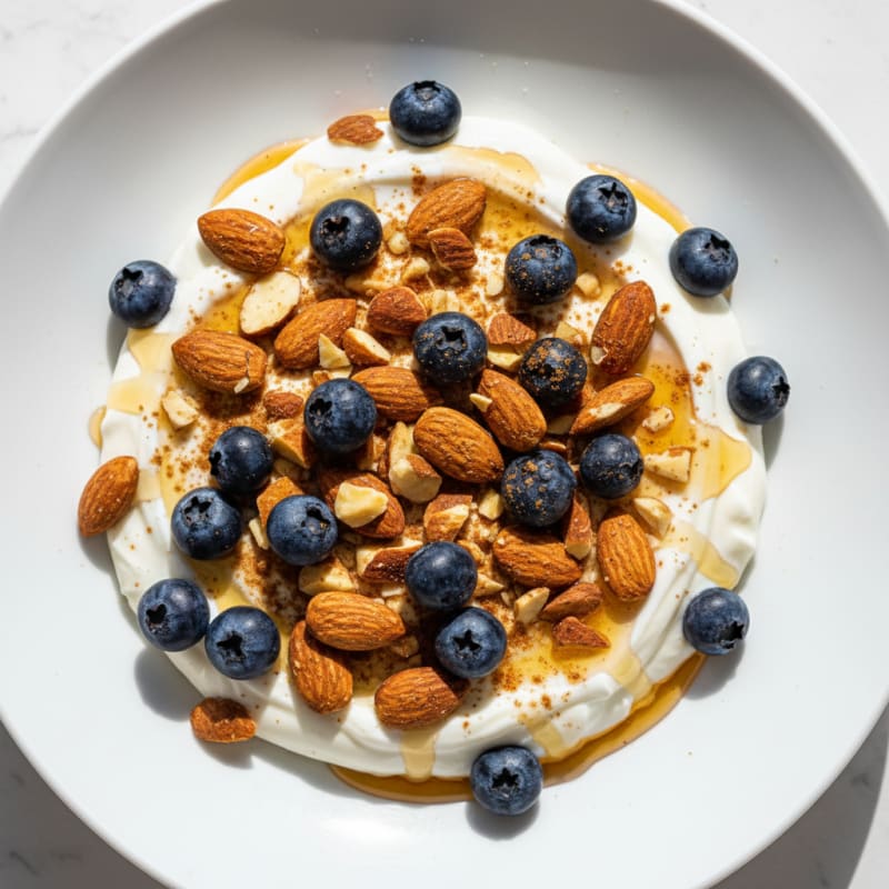 Greek Yogurt Bowl with Crunchy Almonds and Fresh Berries
