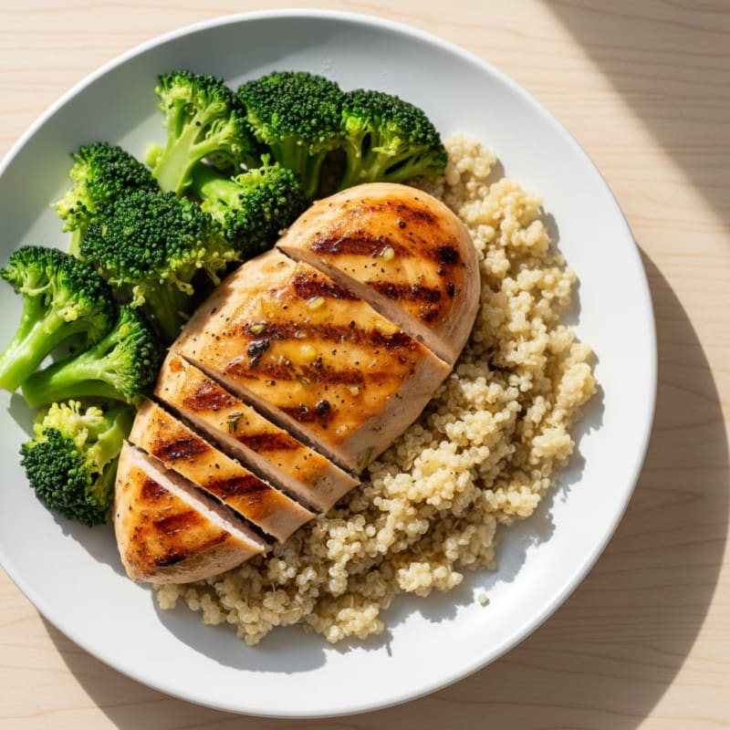 Grilled Chicken Breast with Quinoa and Steamed Broccoli