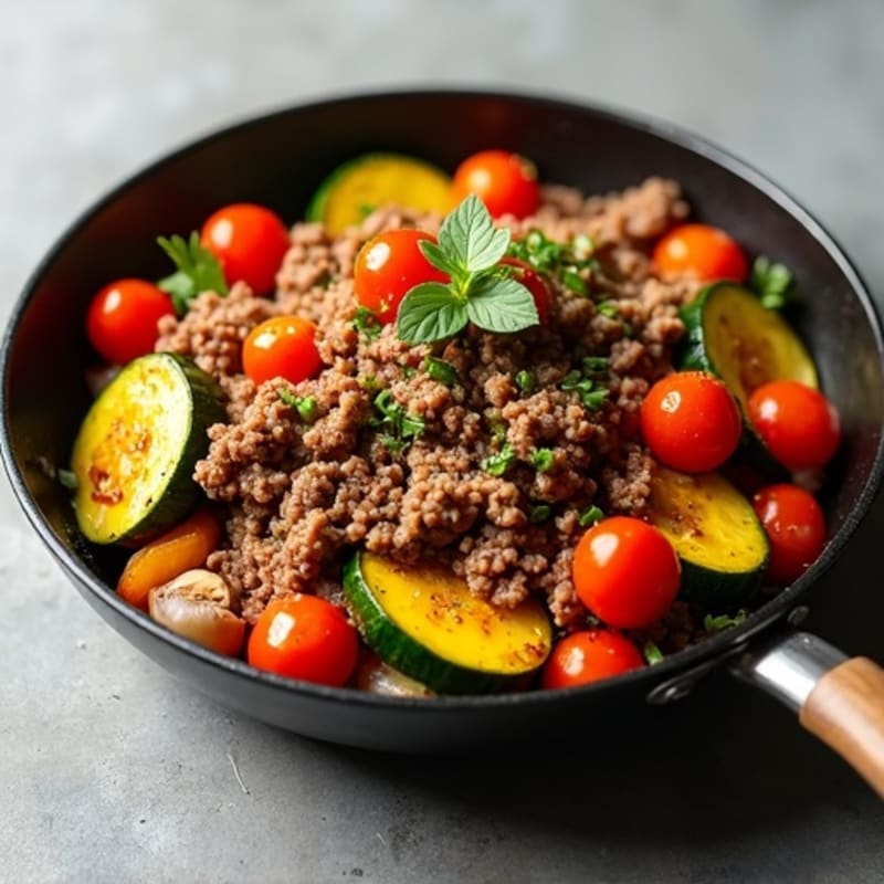Lean Ground Beef and Roasted Vegetable Skillet