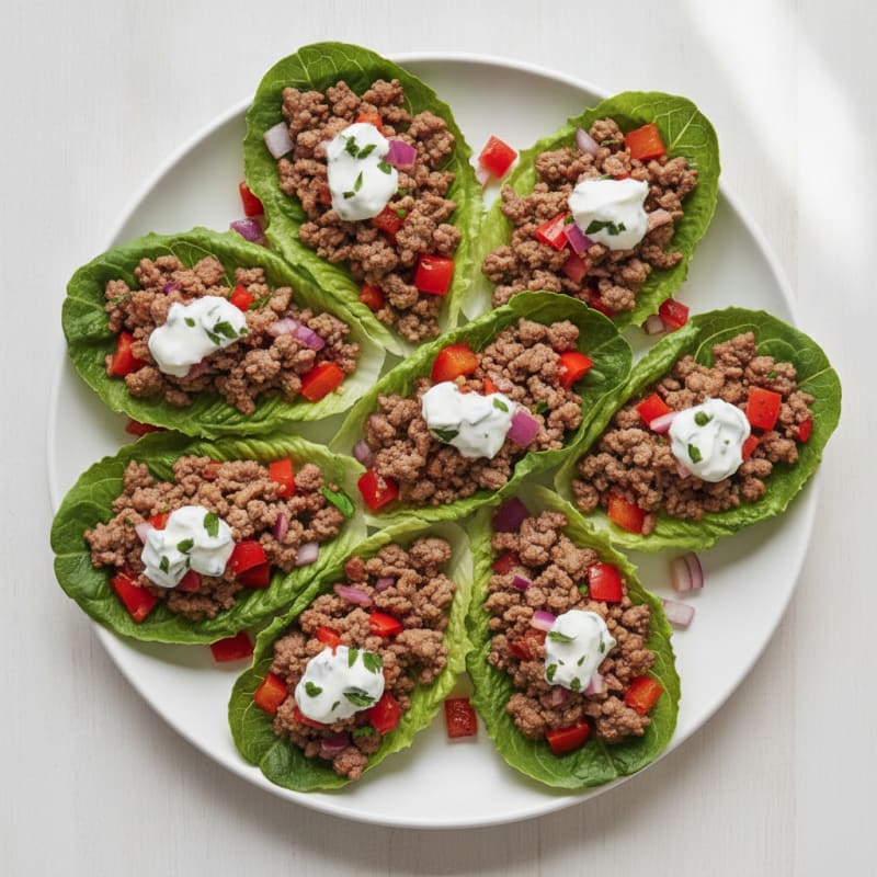 Ground Beef and Veggie Lettuce Wraps with Greek Yogurt Sauce