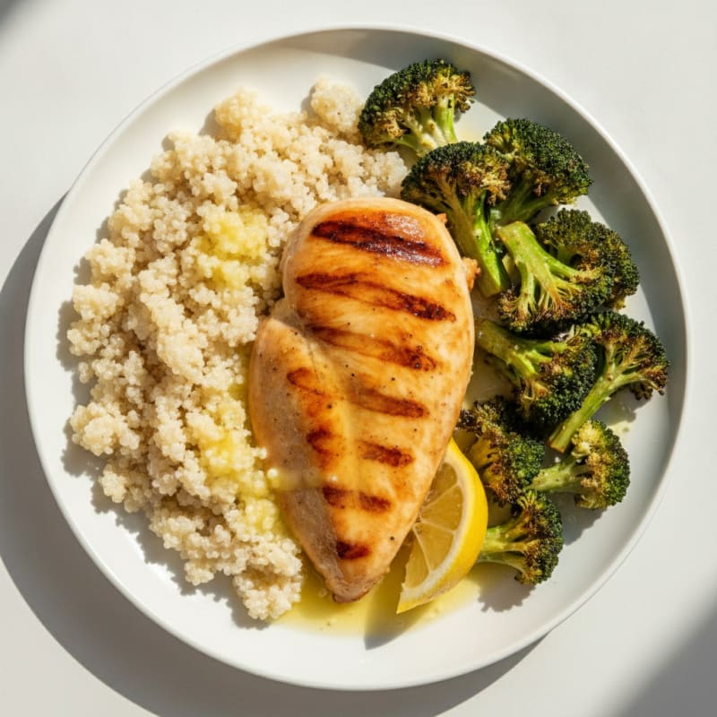 Grilled Chicken Breast with Roasted Broccoli and Quinoa