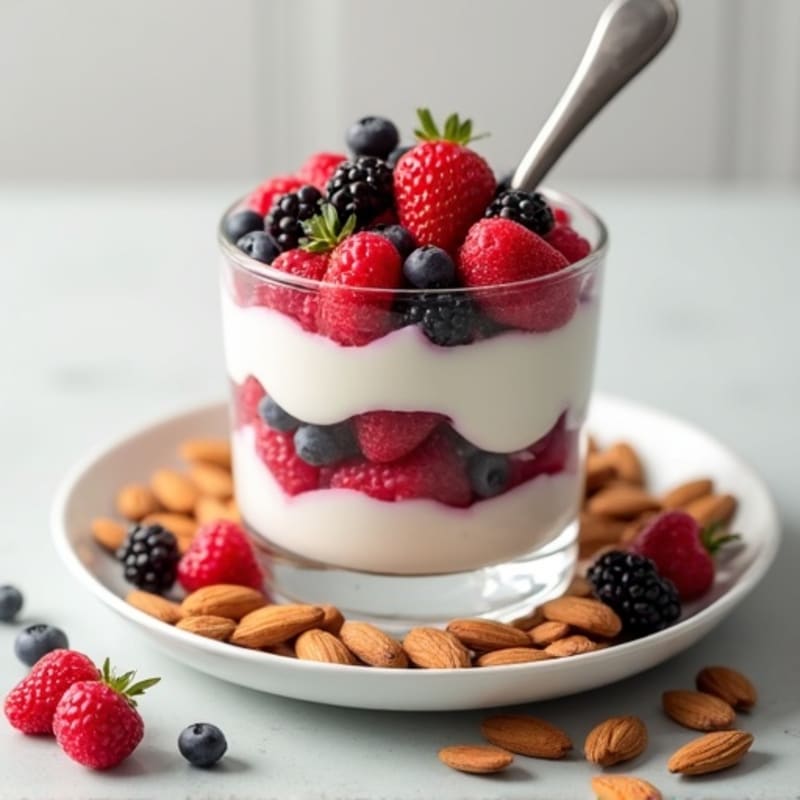 Greek Yogurt Protein Parfait with Mixed Berries and Almonds