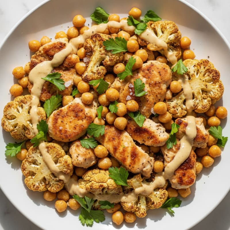 Roasted Cauliflower Chickpea Salad with Parsley