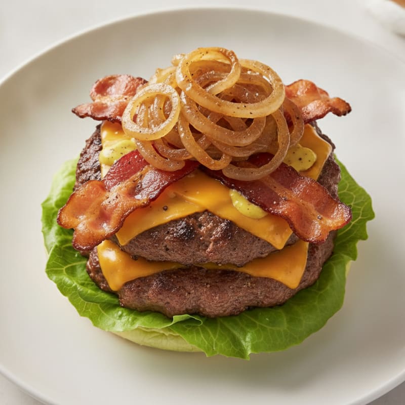 Double Bacon Cheeseburger with Caramelized Onions