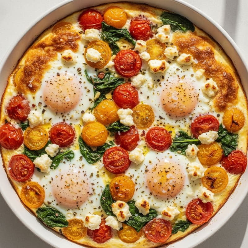 Baked Eggs with Roasted Tomatoes and Feta