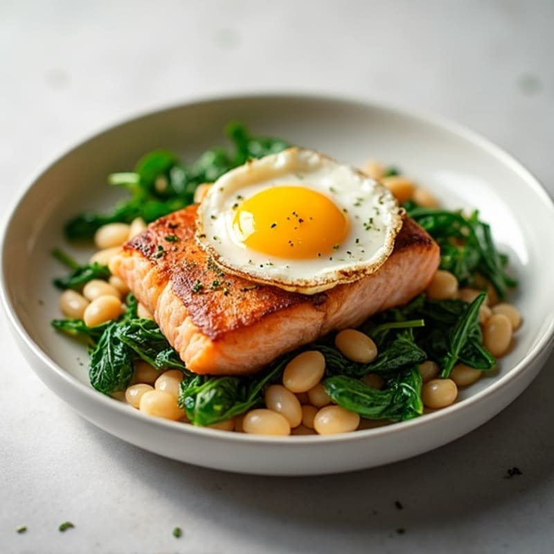 Seared Salmon with White Bean and Spinach Sauté