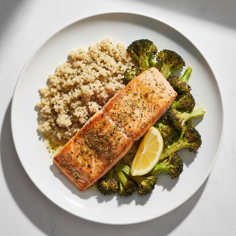 Herb-Seared Salmon with Roasted Broccoli and Quinoa