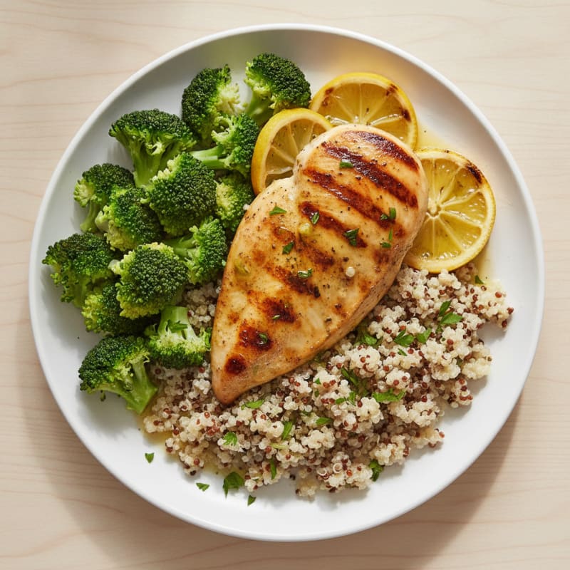 Grilled Chicken Breast with Quinoa and Steamed Broccoli