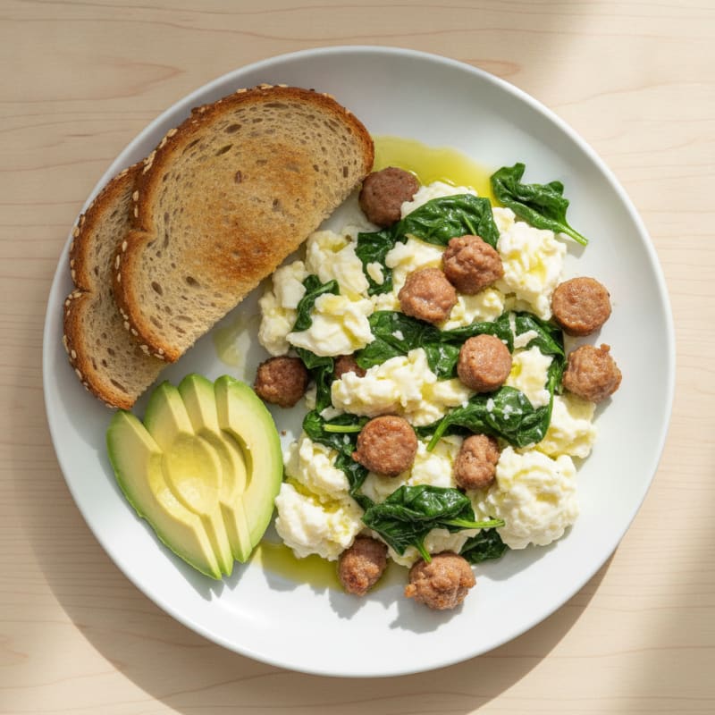 Egg White Scramble with Spinach and Turkey Sausage