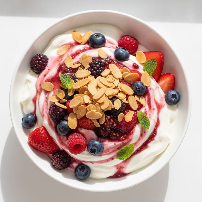 Greek Yogurt Protein Parfait with Mixed Berries and Almonds