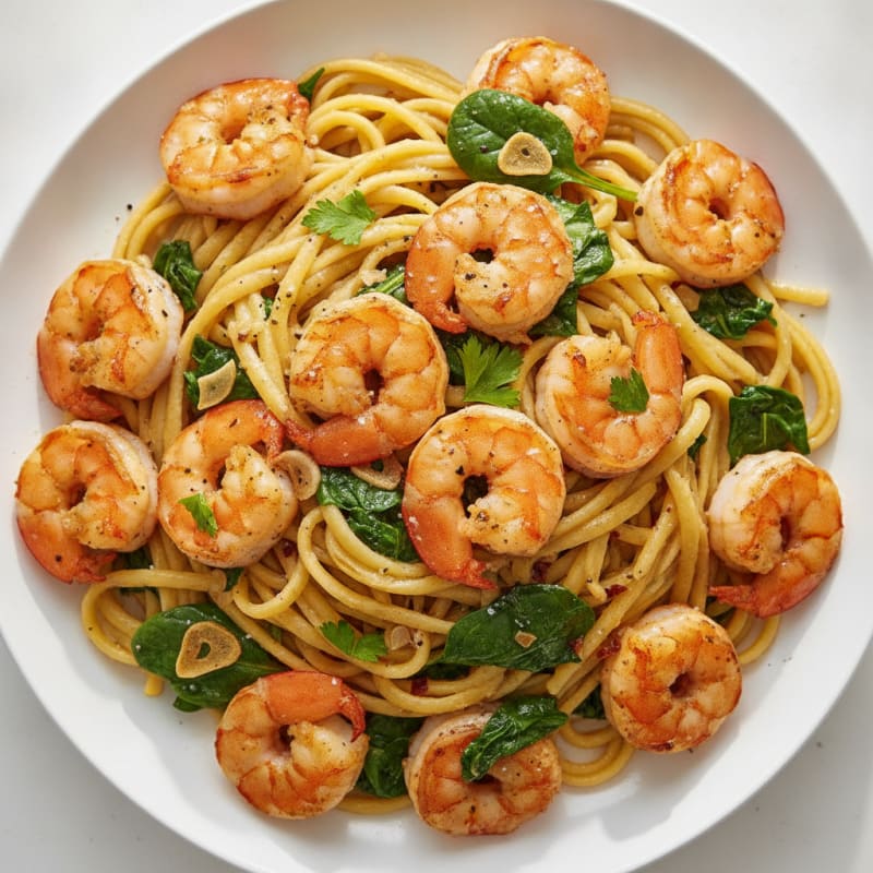 Garlic Shrimp Scampi with Chickpea Linguine