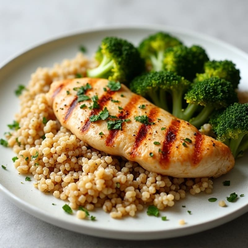 Grilled Chicken Breast with Quinoa and Roasted Broccoli