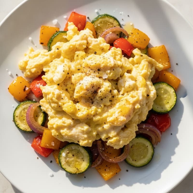 Hearty Scrambled Eggs with Roasted Vegetables