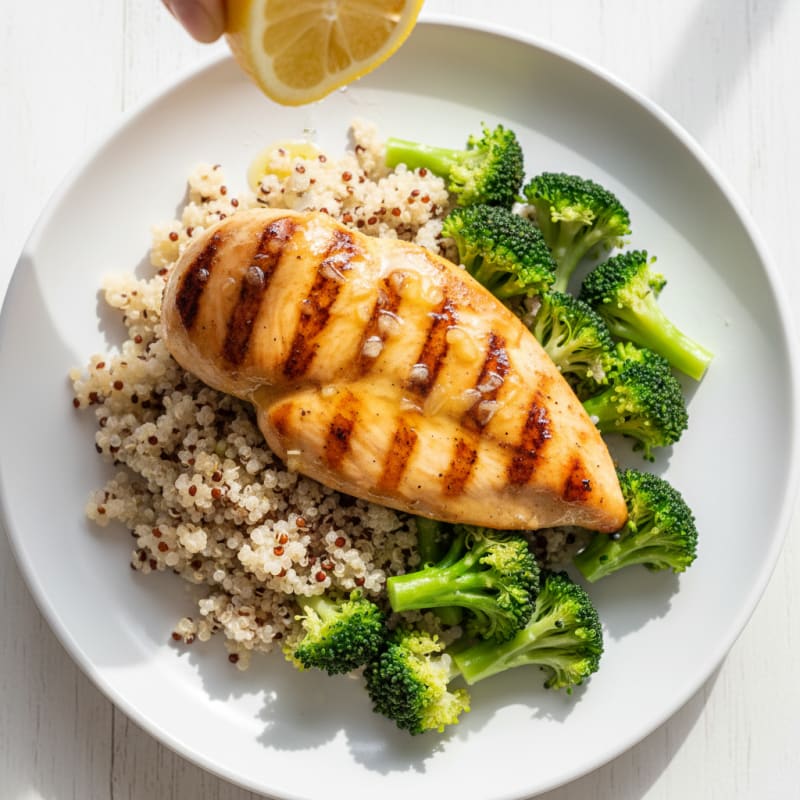 Grilled Chicken Breast with Quinoa and Steamed Broccoli