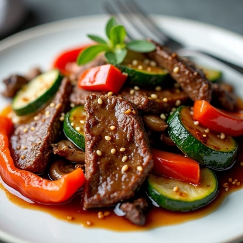 Sweet-Savory Sesame Beef with Charred Vegetables