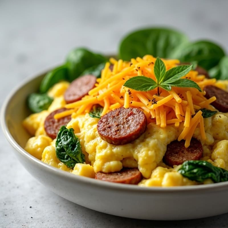 Protein-Packed Egg and Turkey Sausage Scramble with Spinach