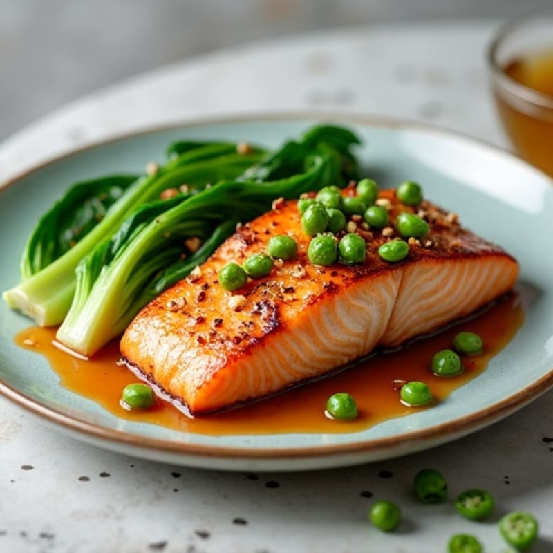 Seared Salmon with Steamed Bok Choy and Ginger Soy Glaze