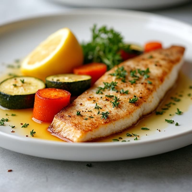 Pan-Seared Lemon Herb Pickerel with Roasted Vegetables