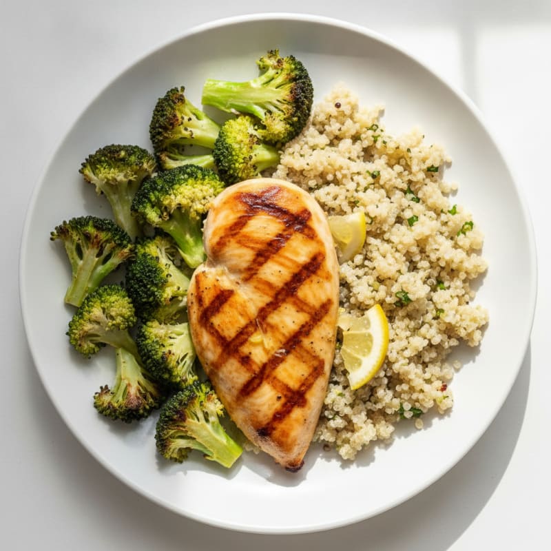 Grilled Chicken Breast with Quinoa and Roasted Broccoli