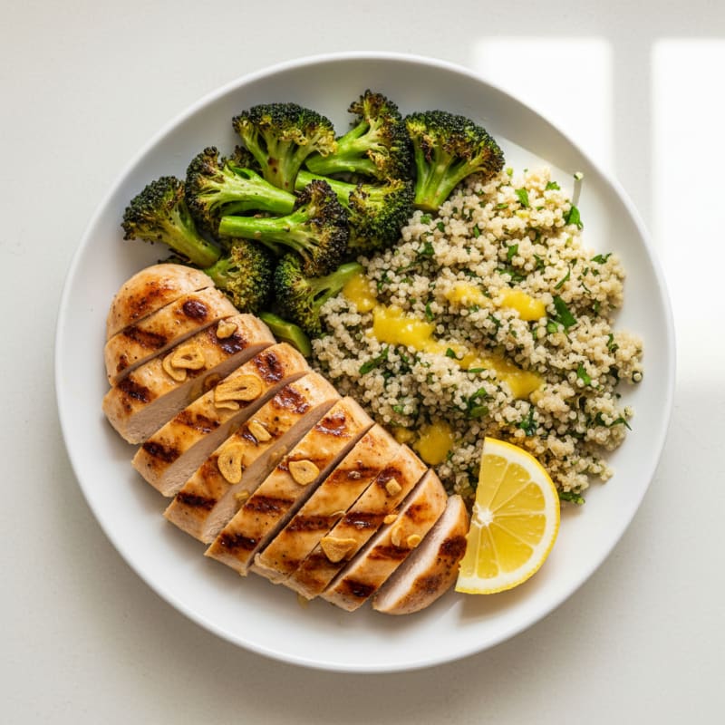 Grilled Chicken and Quinoa Bowl with Roasted Broccoli