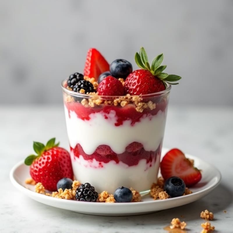 Greek Yogurt Protein Parfait with Mixed Berries and Almond Butter