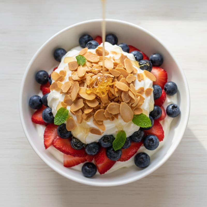 Greek Yogurt Parfait with Fresh Berries and Crunchy Almonds