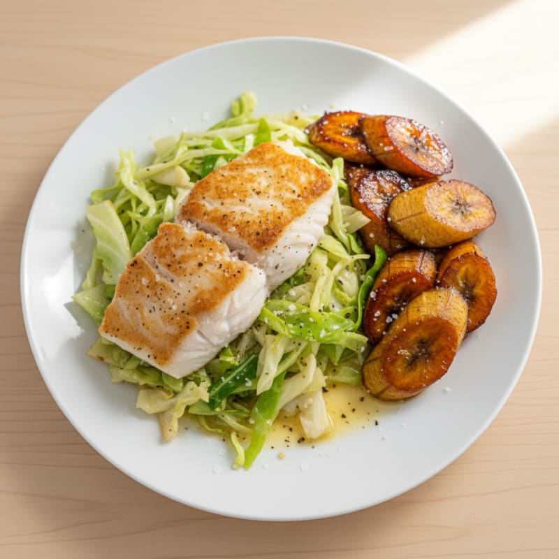 Pan-Seared Fish with Cabbage and Plantains