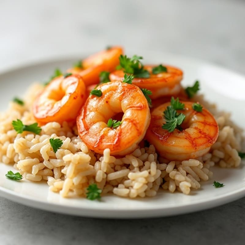Pan-Seared Garlic Shrimp with Fluffy Brown Rice