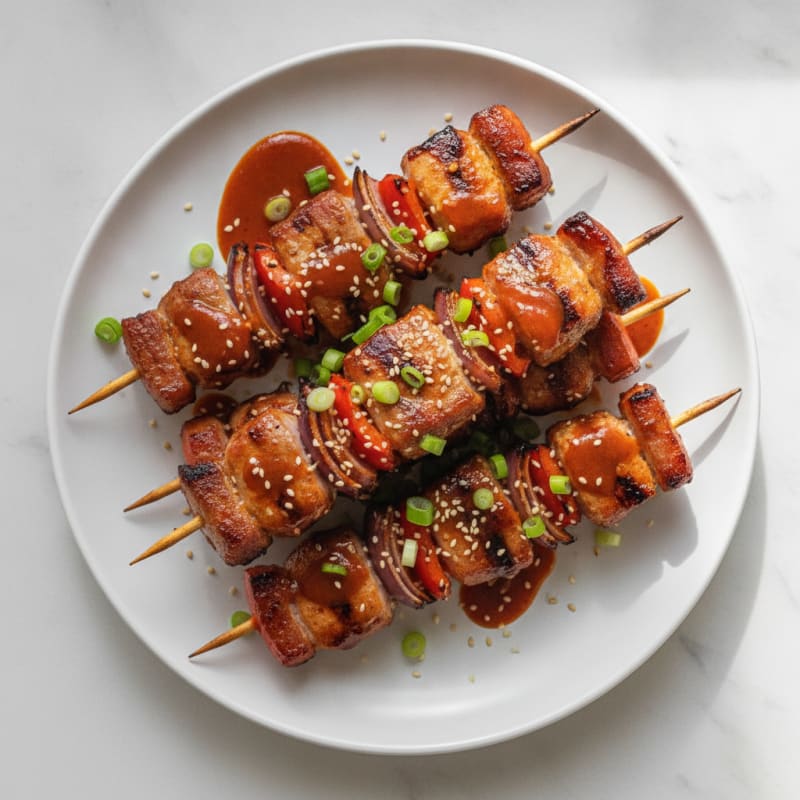 Spicy Gochujang Pork Belly Skewers