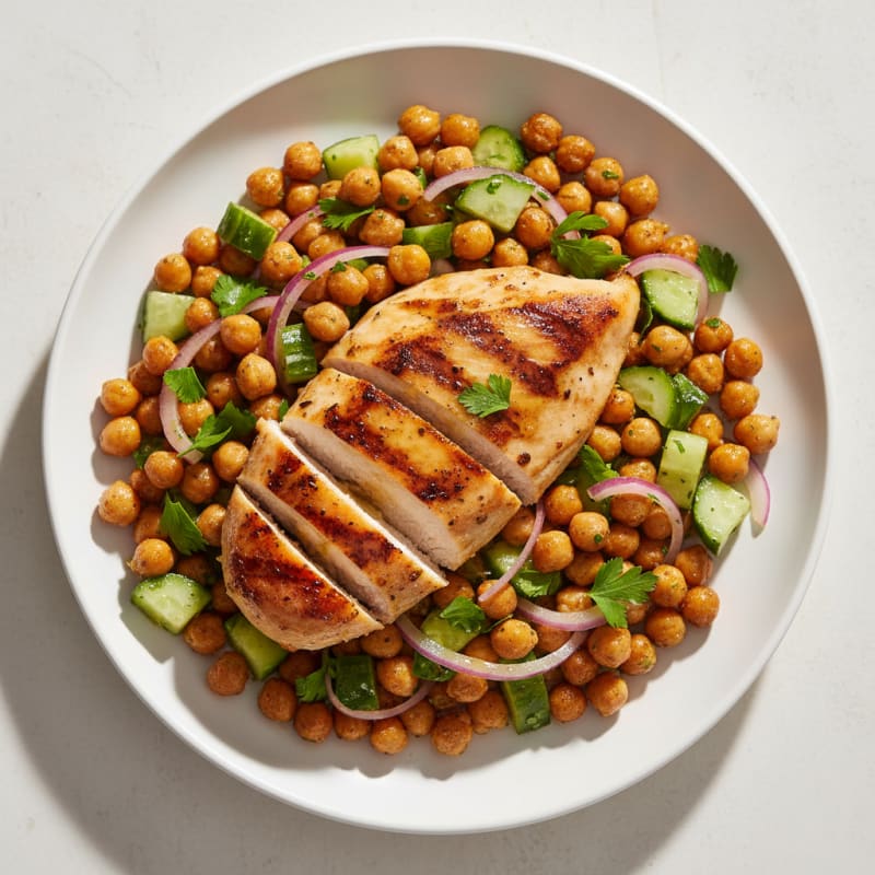 Grilled Chicken Breast with Crunchy Chickpea Salad
