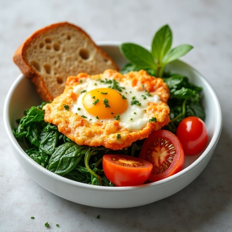 Smoked Salmon Scramble with Sautéed Spinach and Cherry Tomatoes