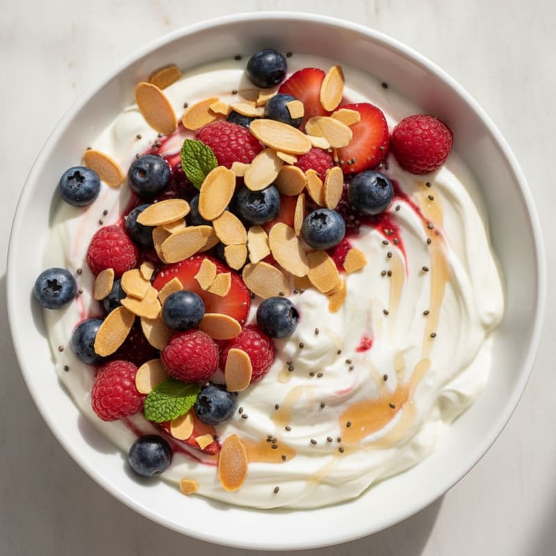 Greek Yogurt Protein Parfait with Mixed Berries and Almonds