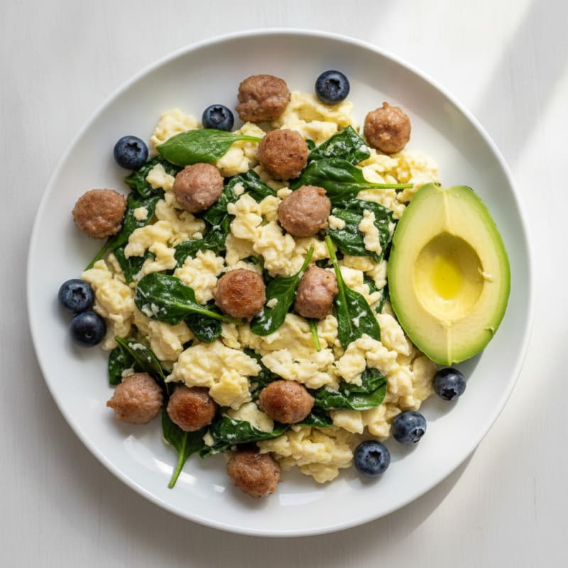 Egg White Scramble with Spinach and Turkey Sausage
