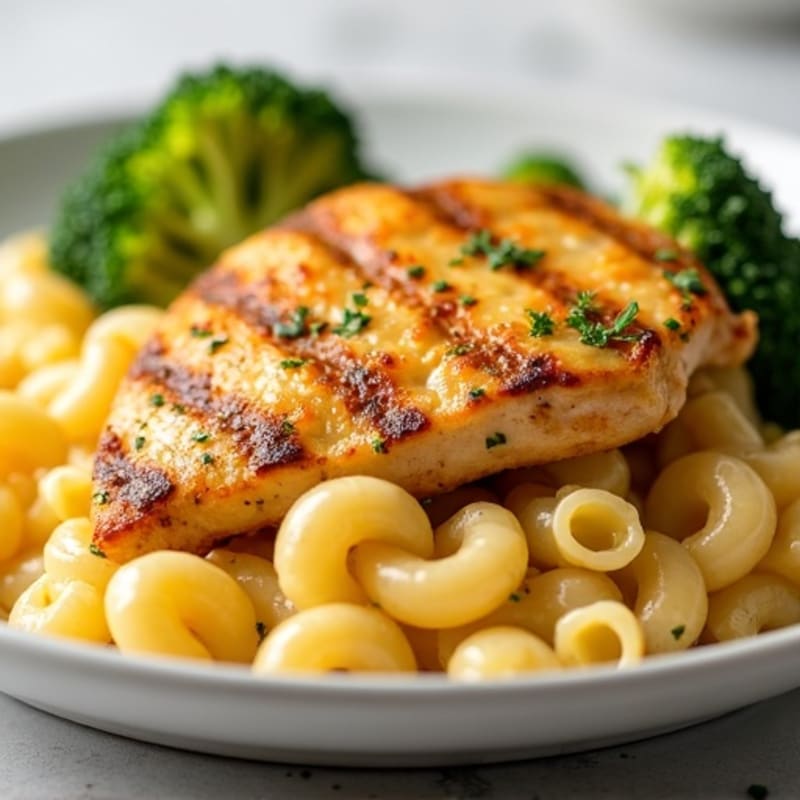 Grilled Chicken Mac and Cheese with Broccoli