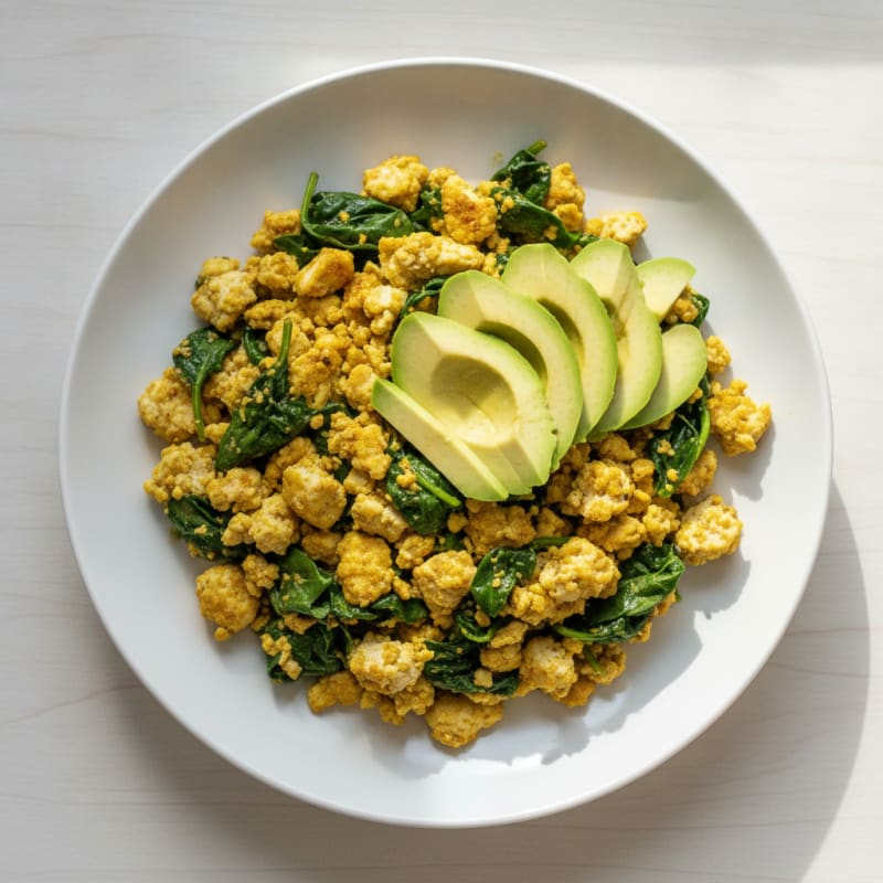 Silky Tofu and Spinach Scramble with Avocado