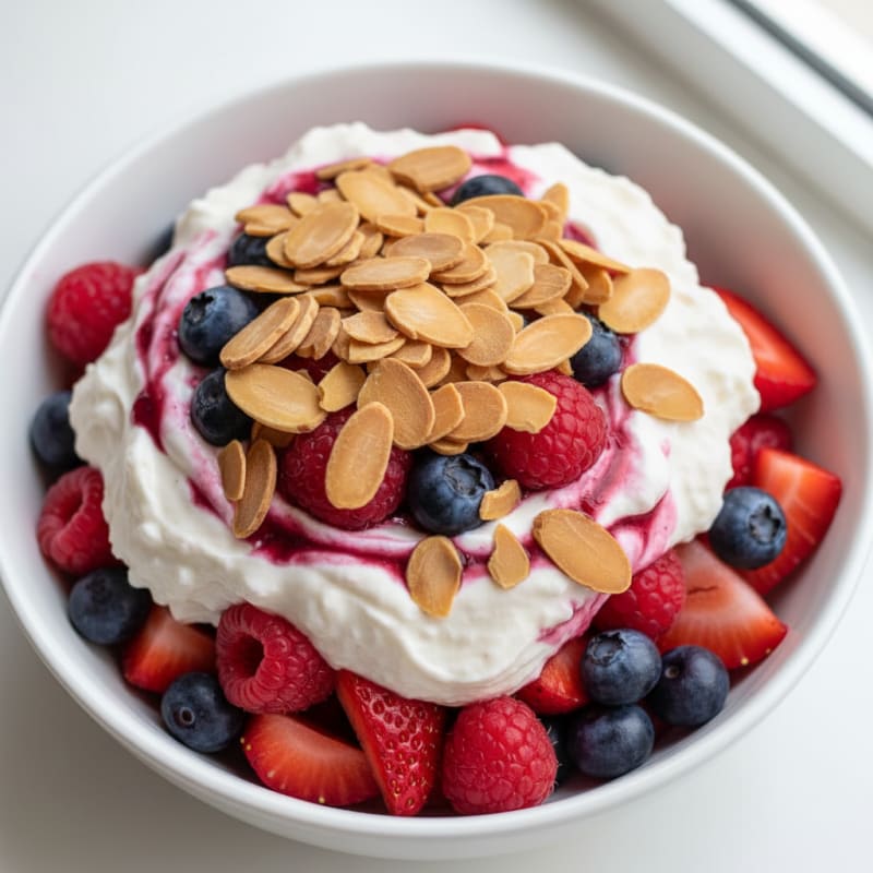 Greek Yogurt Protein Parfait with Mixed Berries and Almonds