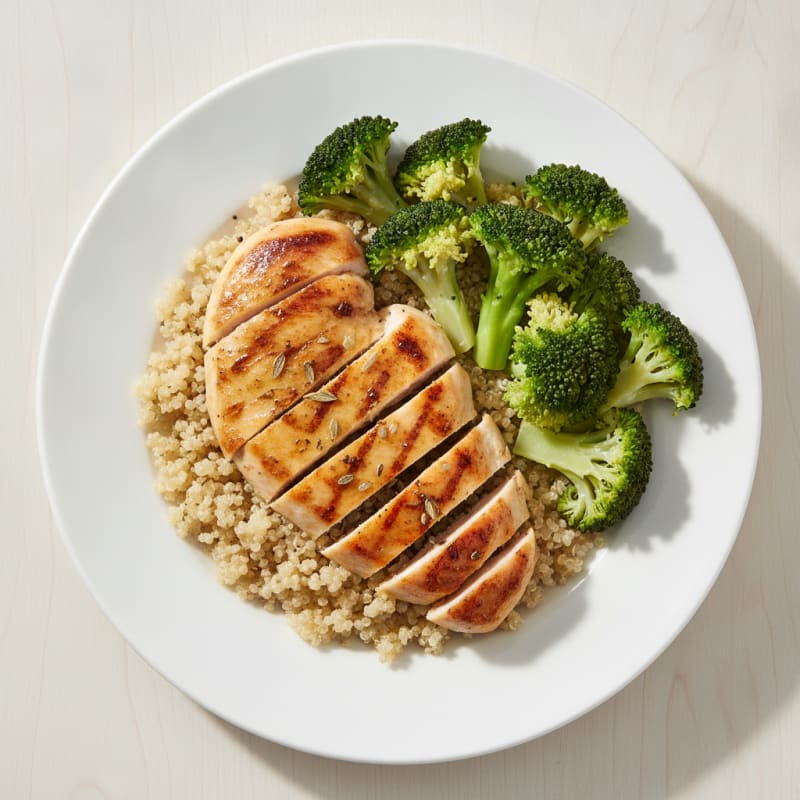 Grilled Chicken Breast with Quinoa and Steamed Broccoli