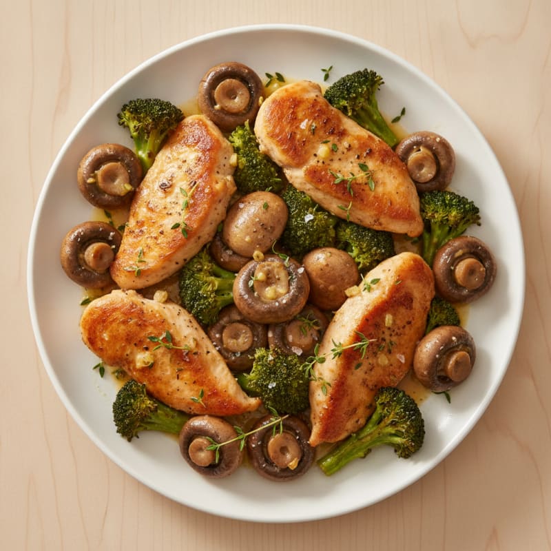 Roasted Garlic Butter Mushrooms with Herbed Chicken
