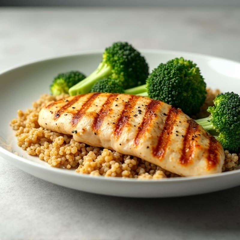 Grilled Chicken Breast with Steamed Broccoli and Quinoa