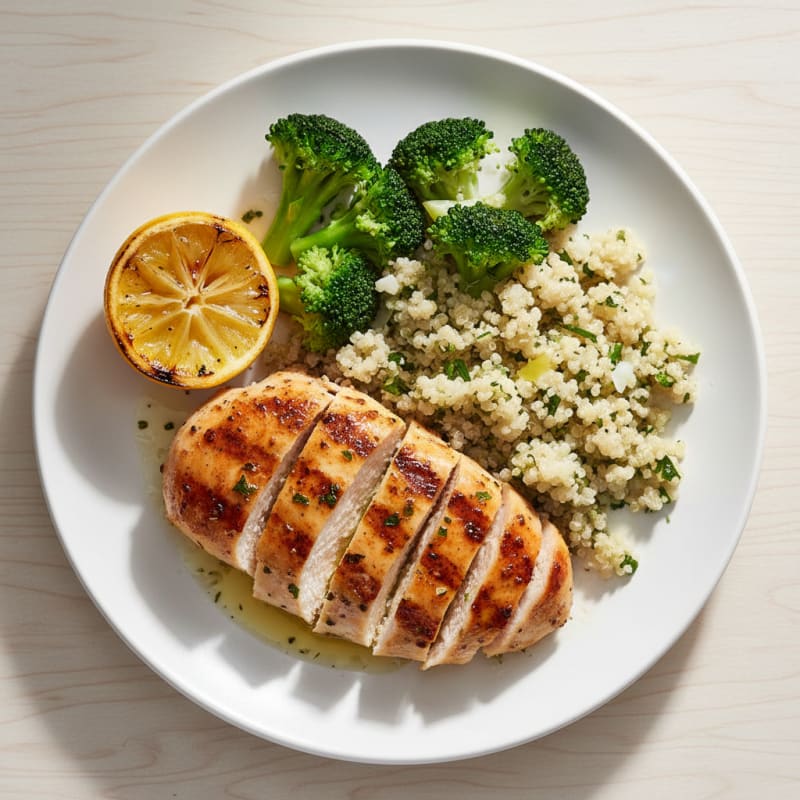 Grilled Chicken Breast with Quinoa and Steamed Broccoli