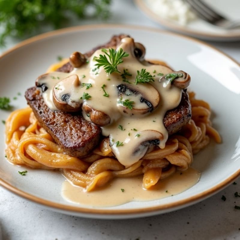 Pan-Seared Beef with Creamy Mushroom Sauce