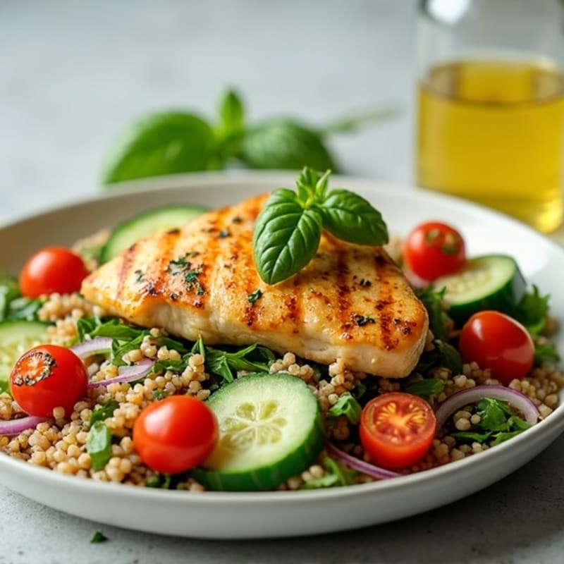 Grilled Chicken and Fresh Summer Greens Salad with Lemon Herb Dressing