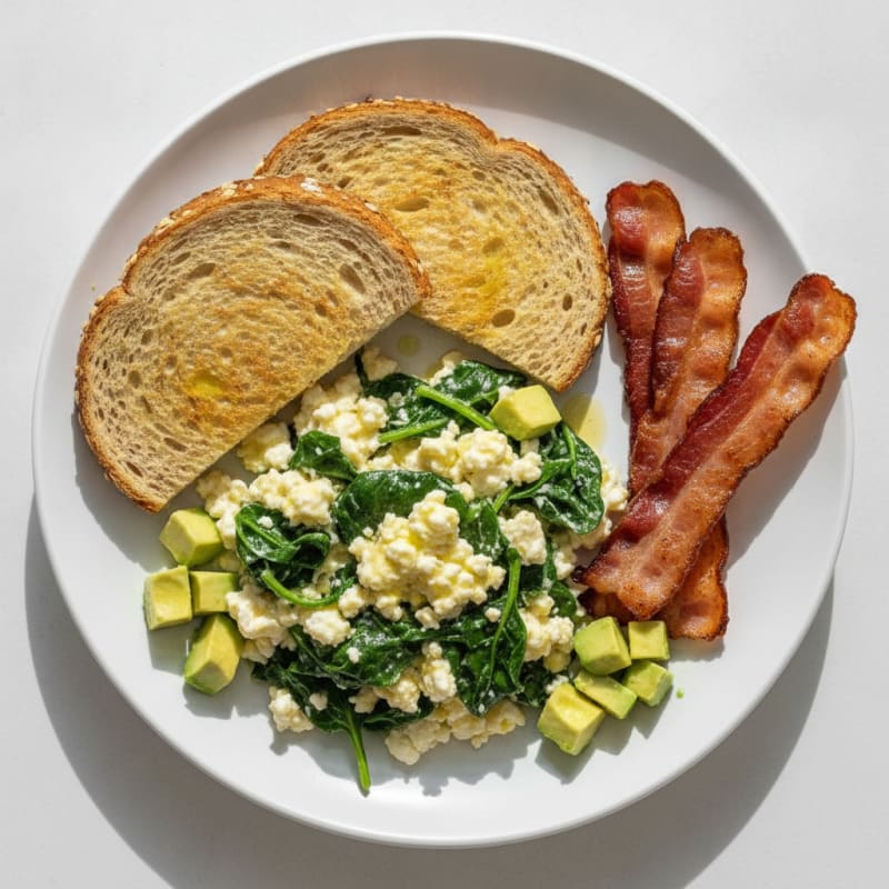 Cottage Cheese Scramble with Spinach and Turkey Bacon