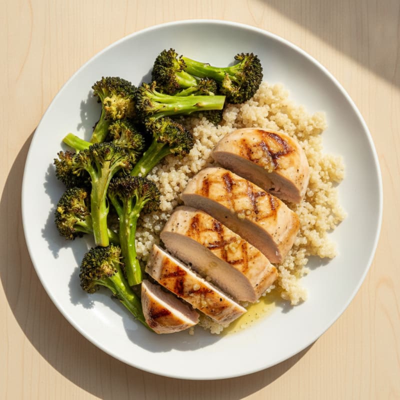 Grilled Chicken Breast with Quinoa and Roasted Broccoli