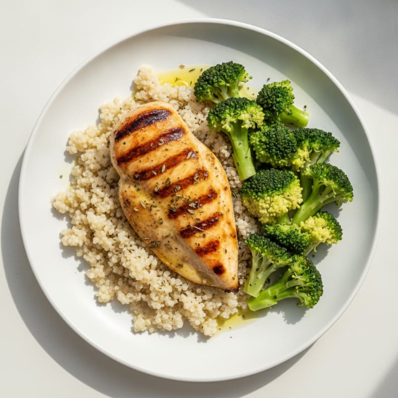 Grilled Chicken Breast with Quinoa and Steamed Broccoli