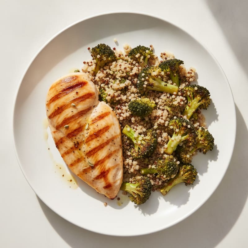 Grilled Chicken Breast with Roasted Broccoli and Quinoa
