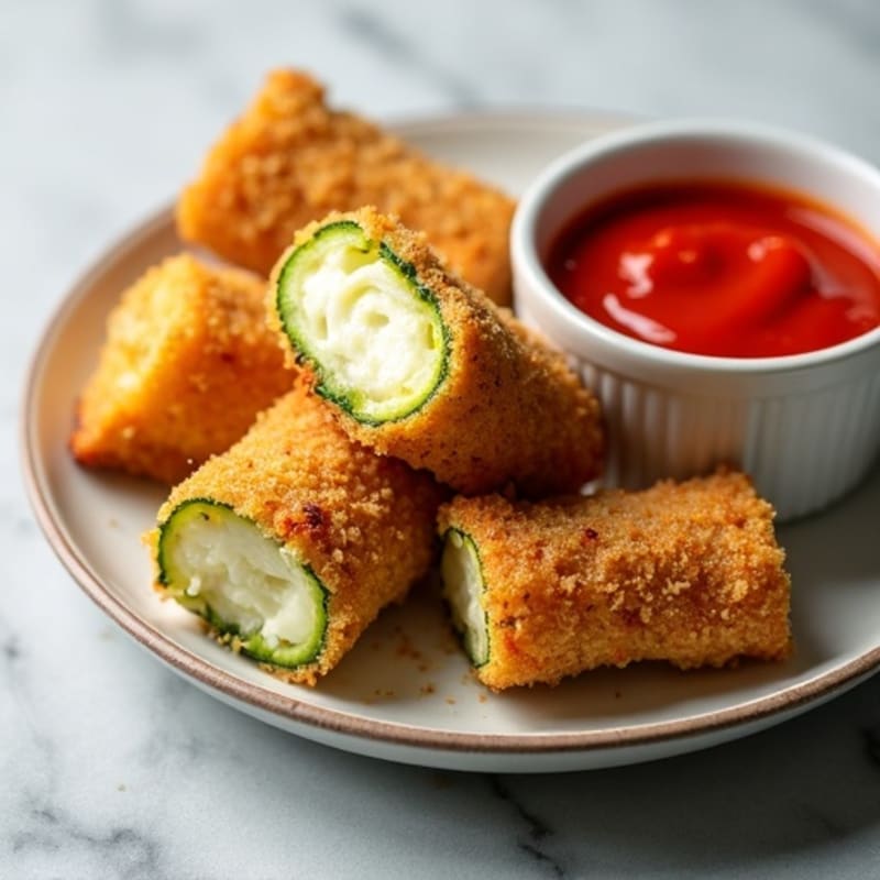 Crispy Baked Zucchini Mozzarella Sticks with Warm Marinara