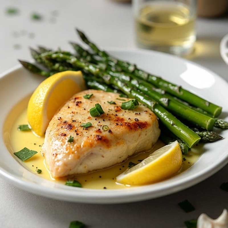 Lemon Garlic Pan-Seared Chicken with Roasted Asparagus