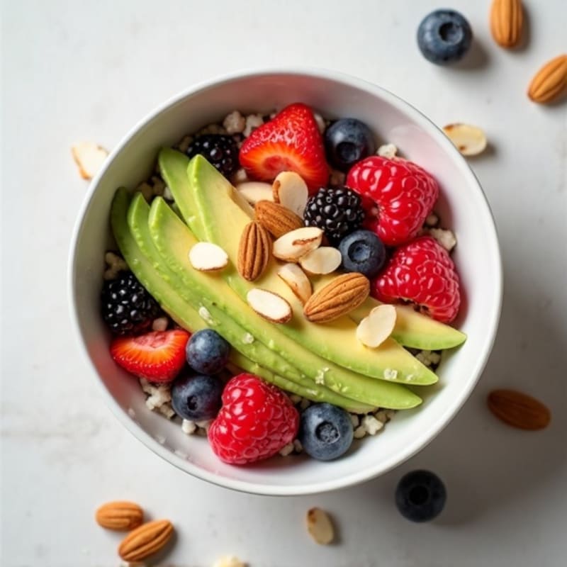 Cottage Cheese Berry Bowl with Toasted Almonds and Avocado