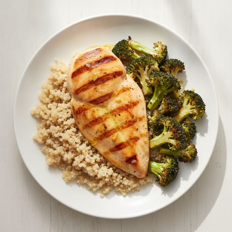 Grilled Chicken Breast with Quinoa and Roasted Broccoli